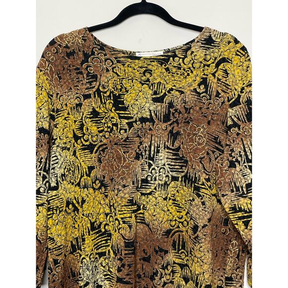 JM Collection Long Sleeve Blouse Crewneck Textured Print Plus Size Gold Brown 2X - Picture 2 of 12